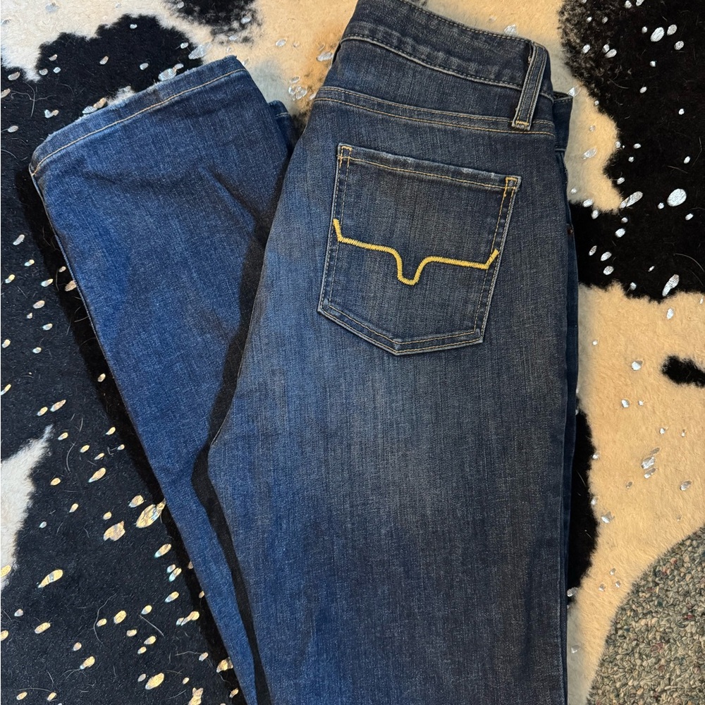 Kimes Ranch Women’s Boot Cut Jeans - Dark Blue with Yellow Stitching